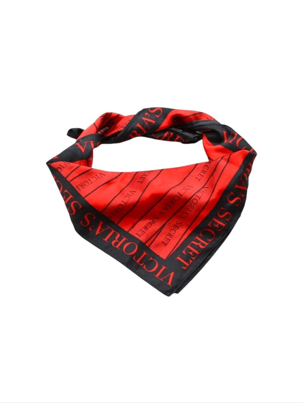 Victoria's Secret Red and Black Logo Silk Like Scarf Y2K